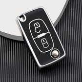 Autosleutel hoesje - TPU Sleutelhoesje - Sleutelcover - Autosleutelhoes - Geschikt voor Peugeot - zwart - D2 - Auto Sleutel Accessoires gadgets - Kado Cadeau man - vrouw