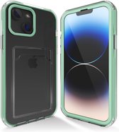 Transparant hoesje geschikt voor iPhone 13 hoesje - Turquoise / Blauw hoesje met pashouder hoesje bumper - Doorzichtig case hoesje met shockproof bumpers