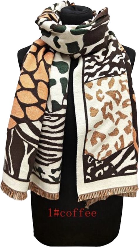 Dames warm lange sjaal 195x65CM met print D23-2 1#coffee
