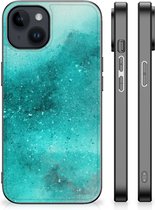 Siliconen Hoesje Geschikt voor iPhone 15 Plus Telefoon Hoesje met Zwarte rand Painting Blue