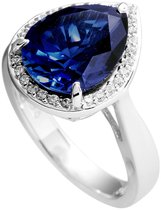 Diamonfire - Zilveren ring met steen Maat 16.0 - Blauwe steen druppelvorm - Pav‚ rand
