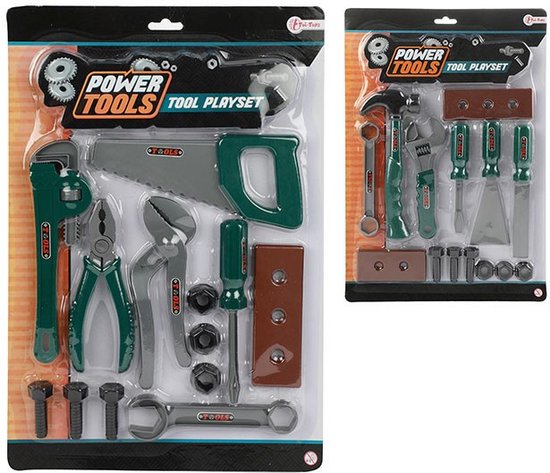 Speelgoed Gereedschapsset Power Tools - 13-delig - Bruin/Groen