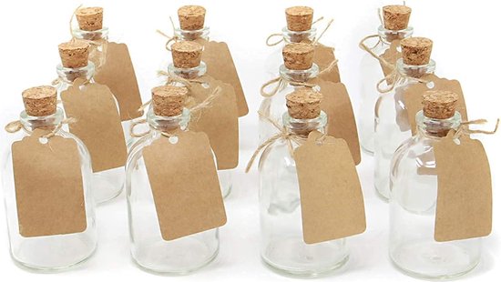 heldere kurk Stop lege glazen flessen 50 ml Herbruikbare kurk deksels-luchtdicht voor Sloe Gin azijn bier Cider Soda wodka en Water (12 x 50 ml)