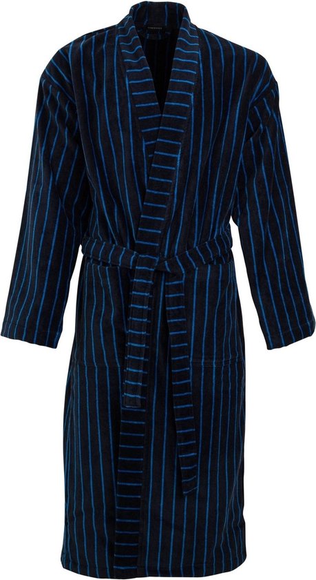SCHIESSER heren badjas - ultralicht velours - donker blauw gestreept - Maat: