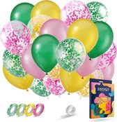 Fissaly 40 Ballons en Latex & Confettis en Papier Thème de Fête Tropicale Hawaii - Décoration de Fête