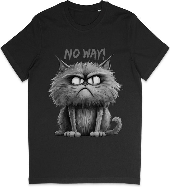 T Shirt Dames Heren - Grappige Kat Illustratie 'No Way'- Zwart - M