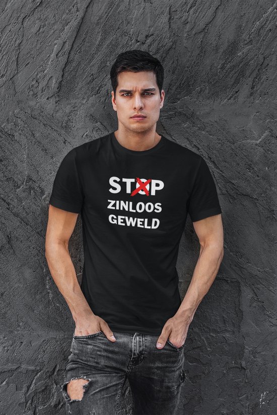 Stop zinloos geweld- Heren T-shirt- Zwart T-shirt Stop geweld. Maat 3XL
