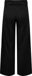 Zwarte wijde broek met elastische tailleband aan de achterkant.
