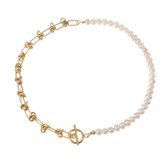 The Jewellery Club - Meah pearl necklace gold - Collier - Vrouwen ketting - Goud - Stainless steel - Parels - Statement - 42 cm