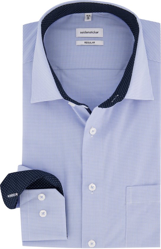 Seidensticker regular fit overhemd - blauw met wit geruit (contrast) - Strijkvrij - Boordmaat: