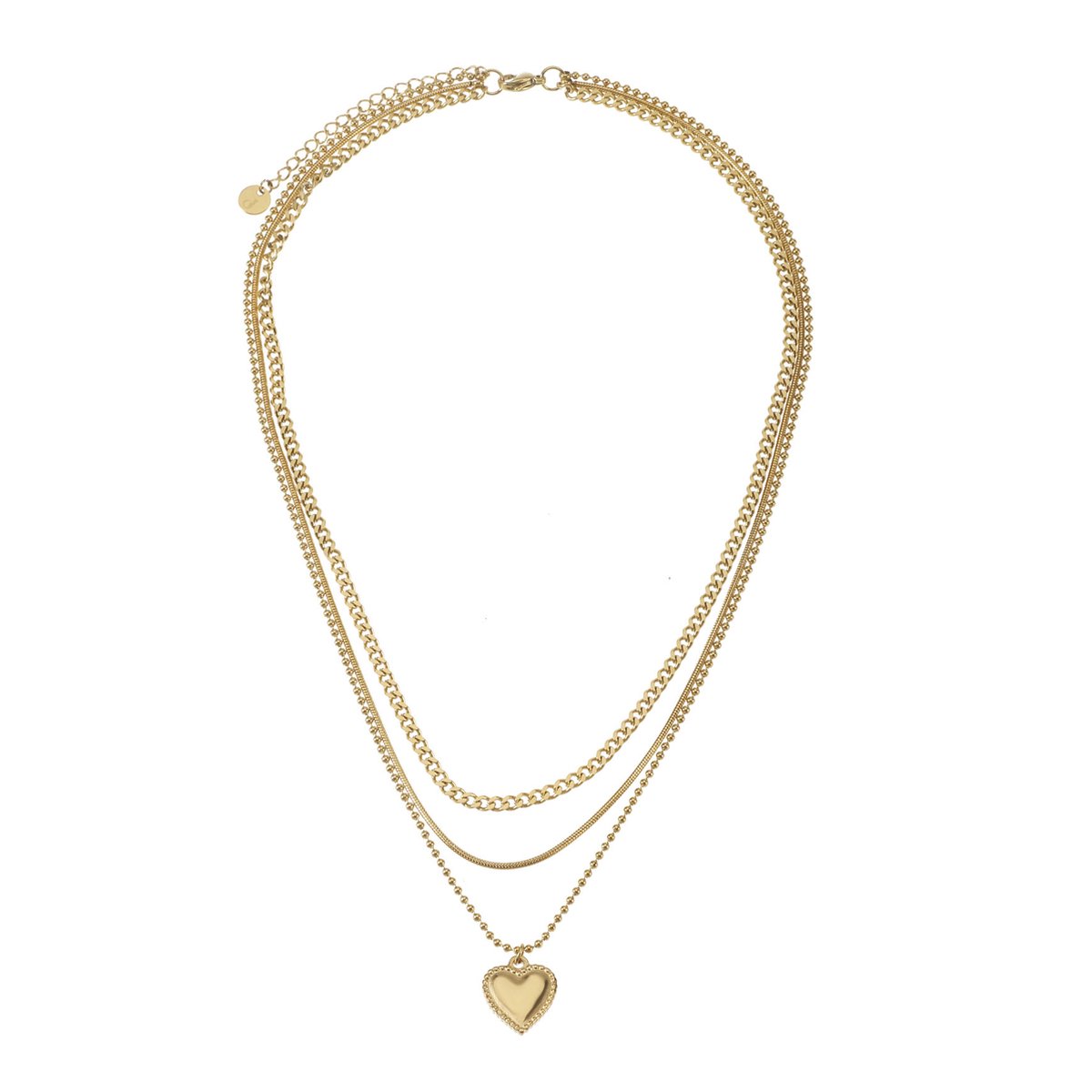 The Jewellery Club - Triple layer heart necklace gold gold - Collier - Vrouwen ketting - Goud - Stainless steel - Layer - Hart - 38 cm, 40 cm en 43 cm