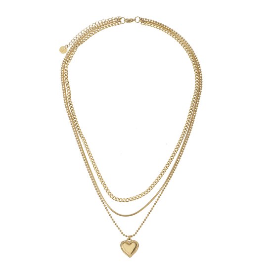 The Jewellery Club - Triple layer heart necklace gold gold - Collier - Vrouwen ketting - Goud - Stainless steel - Layer - Hart - 38 cm, 40 cm en 43 cm