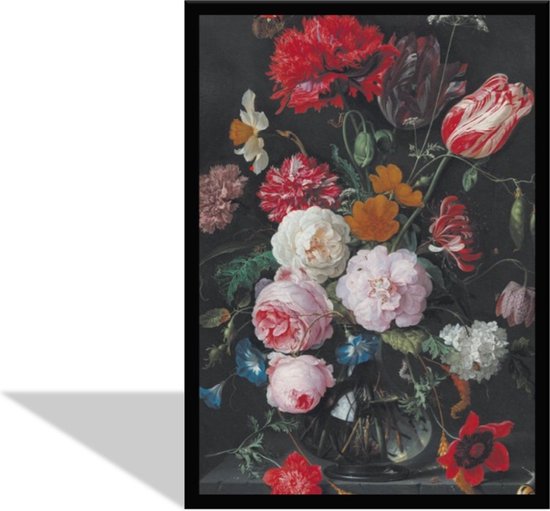 Jan Davidsz de Heem poster ingelijst - Een stilleven met bloemen poster - Luxe zwarte houten lijst - Formaat 50 x 70 cm