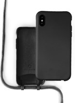 Coverzs Silicone case met koord - Telefoonhoesje met koord - Backcover hoesje met koord - touwtje - geschikt voor Apple iPhone X/Xs - zwart