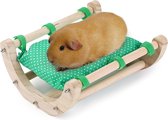 Bed/mat voor cavia's, egels of konijnen, speelgoed, kooi-accessoires, stoel, hangmat, afneembaar, houten frame, donkergroen