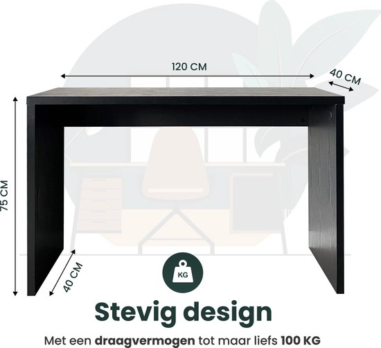 House Vibes Table d'appoint noir | Chêne | Table murale | Table d'entrée - 120*40*75cm