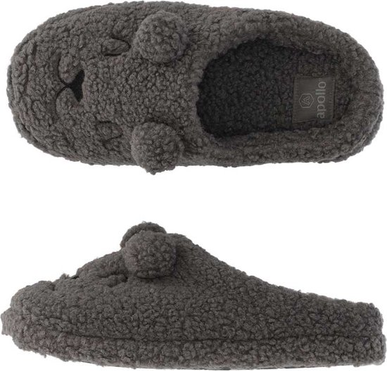 Apollo Pantoffels Dames - Teddy Bear Antraciet - Maat 41/42 - Instap Sloffen - Gevoerd met Warm Fleece