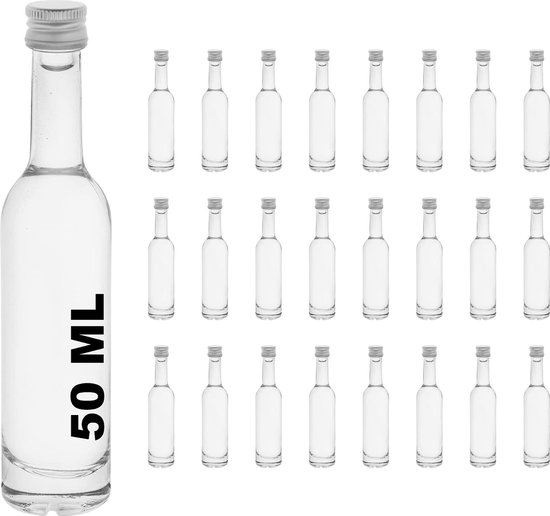 Babyflesje - Casavetro heldere schroefdop lege glazen flessen 50 ml Herbruikbare Afsluitdeuren-luchtdichte metalen deksel voor Kombucha zelf gebrouwen Gin olie azijn bier Cider vodka en Water (24 x 50 ml)