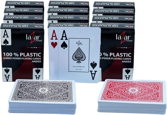 Lazar jumbo plastic - speelkaarten - pokerkaarten - kaartspel - 2 Index 12 stuks.