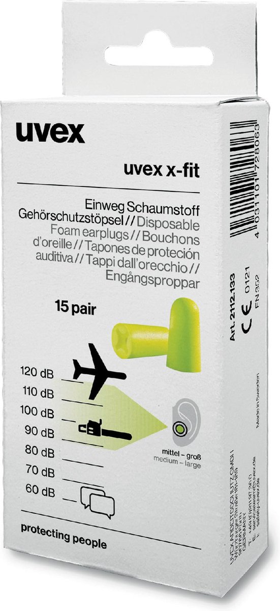 Goedkoopste 15 paar Uvex X-Fit slaapoordoppen 37dB - hoge demping - duurzaam verpakt