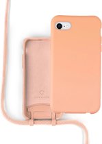 Silicone case met koord voor geschikt voor Apple iPhone 7/8 - hoesje met telefoonkoord - backcover - optimale bescherming - oranje