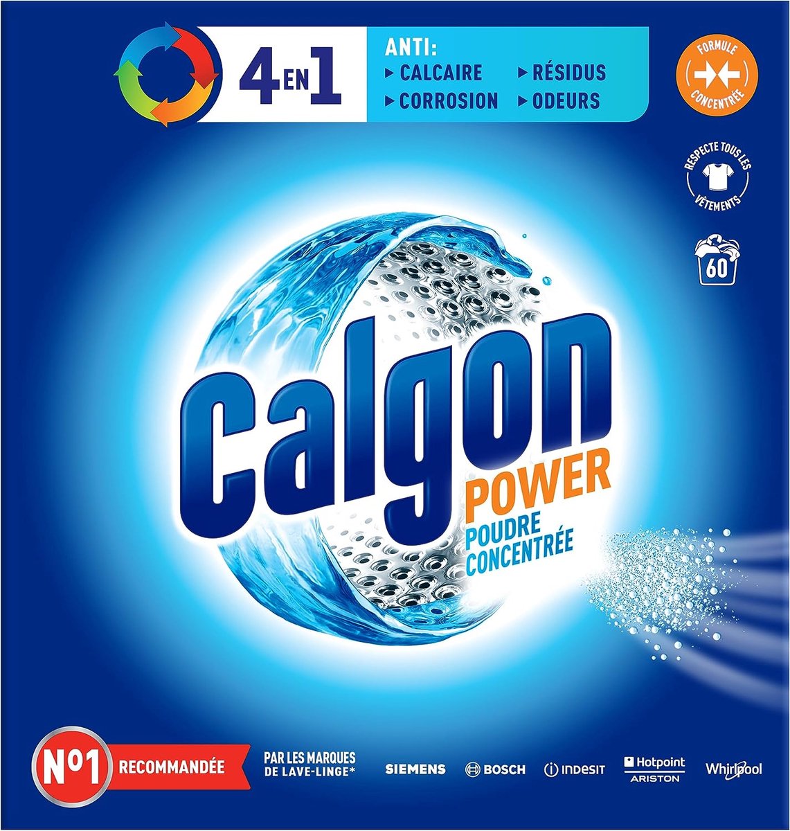 Calgon 4-in-1 Anti-Odour Poeder Antikalk Wasmachinereiniger (1,5 kg - 60 Wasbeurten)