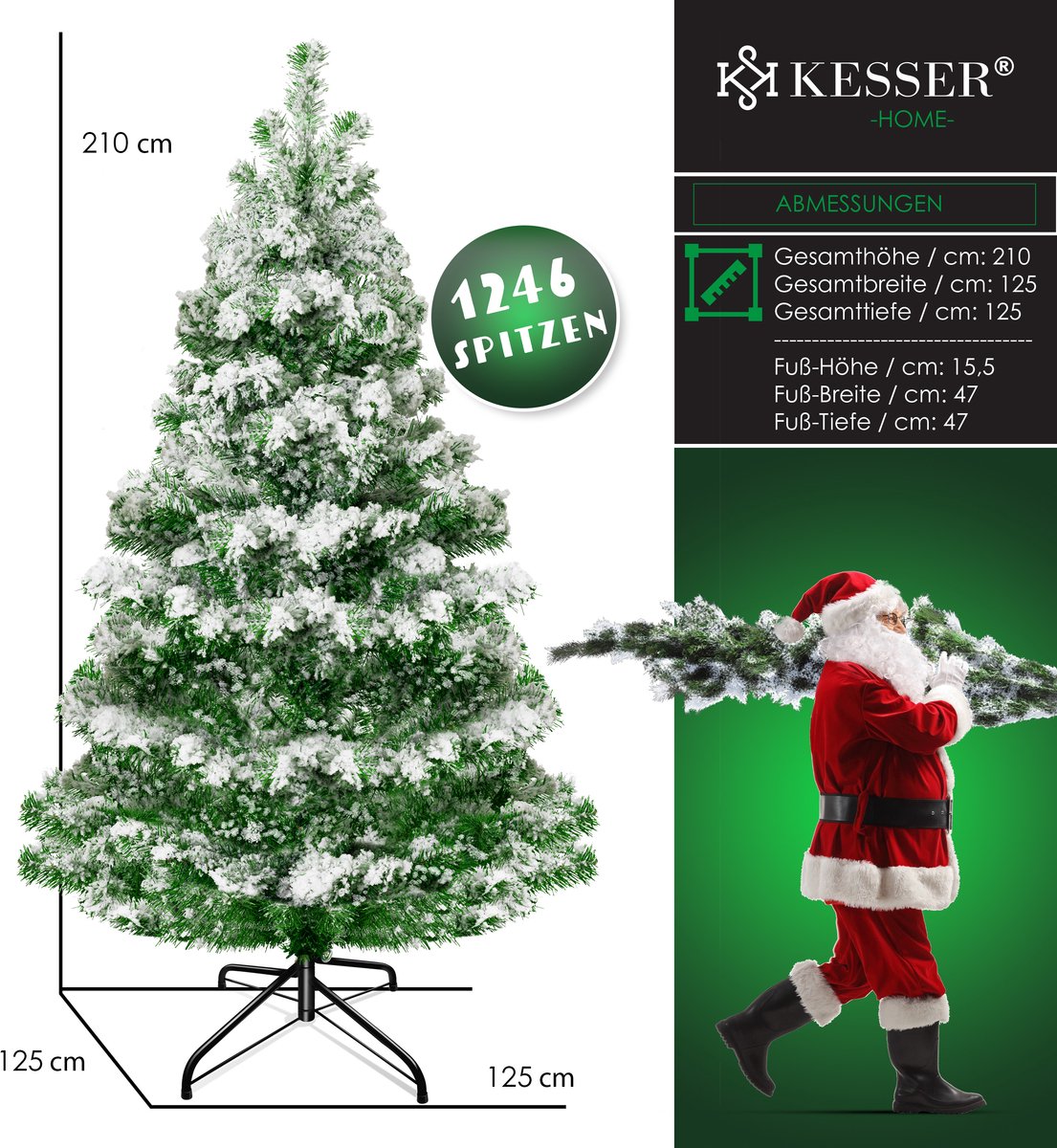 KESSER® Kunstkerstboom - Kerstboom - Kunstmatige Kerstboom van PE - Sneeuw, 210cm – foto 2