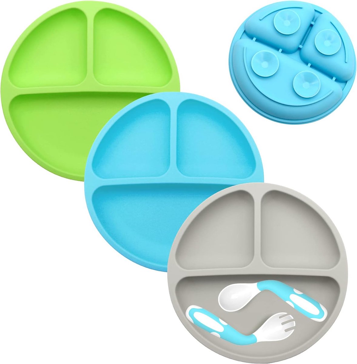 Babybord, siliconen, antislip, placemat voor baby's, peuters en kinderen, kinderbord met zuignap, afwasbaar, voor vaatwasser, magnetron (groen, blauw, grijs)