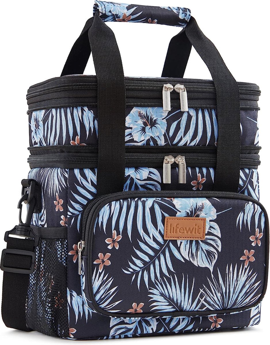Lunch Bag for Men and Women, Double Decker, Medium Insulated Soft Cooler Bag, Leakproof with Shoulder Strap for Adults, for Work, Flights/Travel, 12L/16 Cans, Flour
