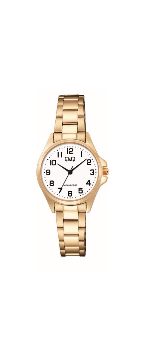 QQ C37A-016PY - Horloge - Analoog - Dames - Vrouwen - stalen band - Rond - Metaal - Cijfers - Goudkleurig - Wit