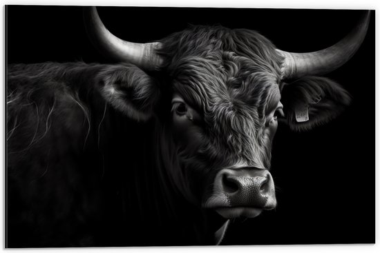 Dibond - Zwart stier staat voor zwarte achtergrond - 60x40 cm Foto op Aluminium (Wanddecoratie van metaal)