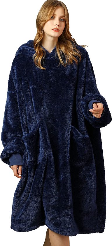 Geweo Hoodie Blanket - Snuggie - Snuggle Hoodie - Couverture polaire avec manches - Tenue d'intérieur pour couples - Cadeau d'anniversaire - Cadeau de Noël - Blauw