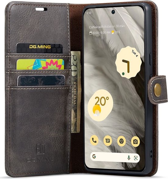 DG Ming Hoesje voor de Google Pixel 8 - Retro Wallet Book Case - Telefoonhoesje Kunstleer met Pasjes - Portemonnee Hoesje met Kaarthouder op achterkant Grijs