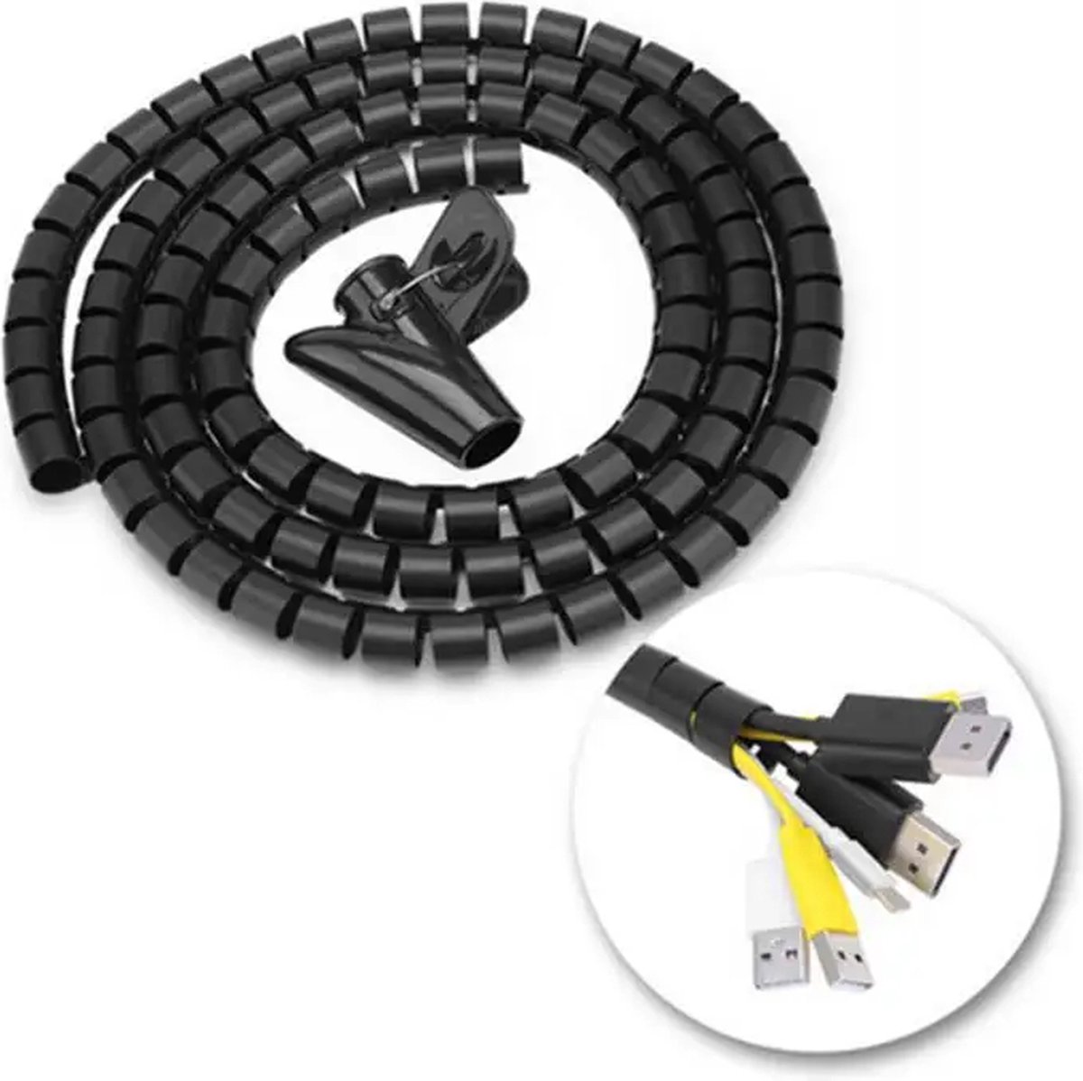 My Arc - Spiraalslang Kabel Organizer - 2m lang, 22mm diameter, zwart - Inclusief handige tool
