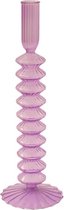 WinQ – Vrolijke ronde Glas Kaarsenhouder in de kleur Lila - 9x29,5cm- Kaarsenstandaard glas voor 1 kaars – Decoratie woonkamer – Dinerkaars