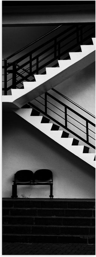 Poster Glanzend – Metalen Trappen (Zwart-wit) - 30x90 cm Foto op Posterpapier met Glanzende Afwerking