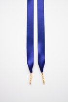 Schoenveters plat satijn luxe - konings blauw breed - 120cm met gouden stiften