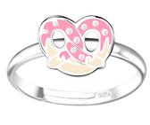 Joy|S - Zilveren pretzel ring - verstelbaar - roze krakeling - voor kinderen