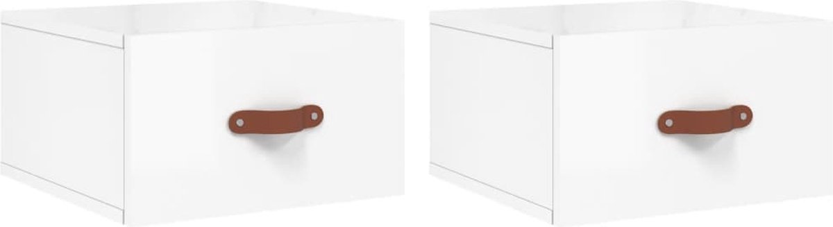 vidaXL Nachtkastjes - 2 - st - wandgemonteerd - 35x35x20 - cm - hoogglans - wit