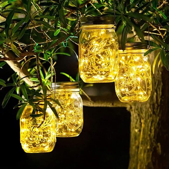Eclairage Solar de jardin - Lampe suspendue en Glas 14 cm - éclairage d'ambiance - 24 lumières LED - lot de 3 pièces