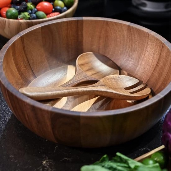 Relaxdays - Saladier En Bois De Manguier - Lot De 2 (23cm Et 29cm) - Pour Salades, Fruits, Snacks - Marron