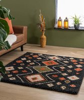 Vierkant hoogpolig vloerkleed bohemian Artisan - antraciet/multi 160x160 cm