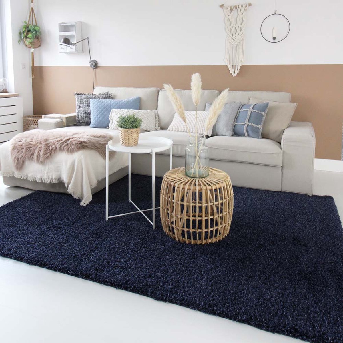 Vierkant hoogpolig vloerkleed - Shaggy Trend marineblauw 240x240