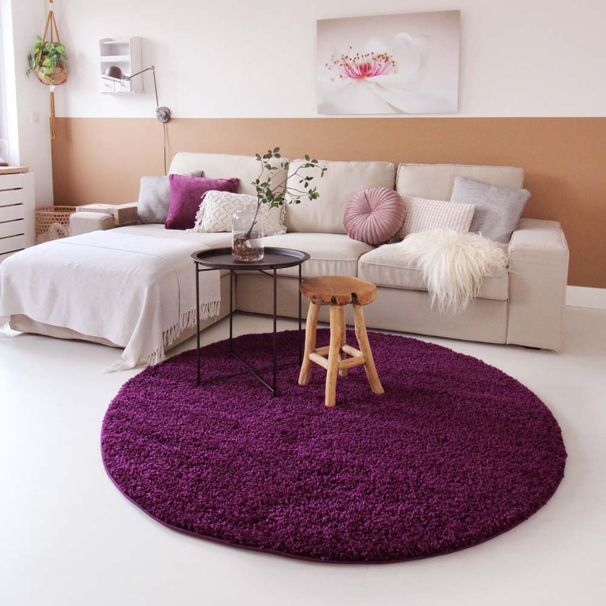 Hoogpolig vloerkleed shaggy Trend effen rond - paars 160 cm