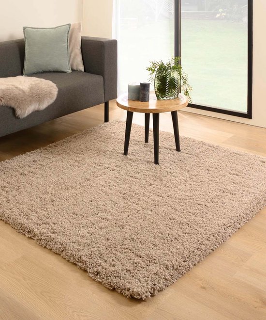 Vierkant hoogpolig vloerkleed - Cozy Shaggy - beige 200x200 cm