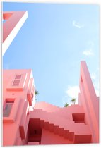 PVC Schuimplaat- Onderaanzicht van Compleet Roze Gebouw - 60x90 cm Foto op PVC Schuimplaat