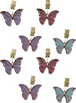 Decoris tafelkleedgewichtjes/hangers - 8x - vlinder - metaal - paars
