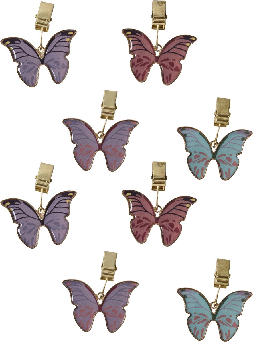 Decoris tafelkleedgewichtjes/hangers - 8x - vlinder - metaal - paars - Decoris