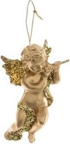 Gouden engel met dwarsfluit kerstversiering hangdecoratie 10 cm