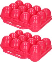 Plasticforte Boîte à œufs - 2x - porte-œufs organisateur de koelkast - 12 œufs - rose - plastique - 20 x 18,5 cm